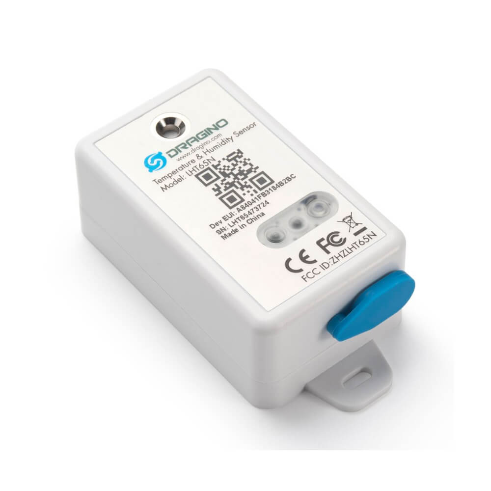 Dragino LHT65N LoRaWAN Temperature and Humidity sensor with built-in data logging and external probe support.