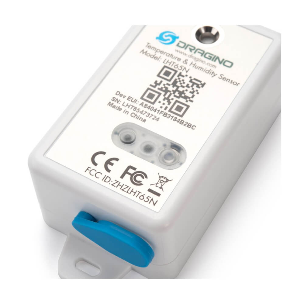 Dragino LHT65N LoRaWAN Temperature and Humidity sensor with built-in data logging and external probe support.
