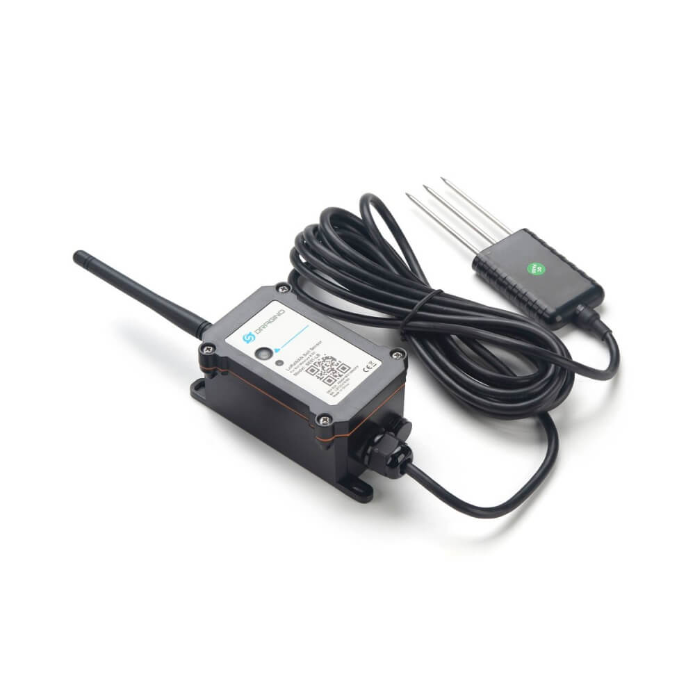 Dragino SE01 LoRaWAN Soil Moisture, Temperature, and EC sensor for precision smart agriculture and irrigation monitoring.