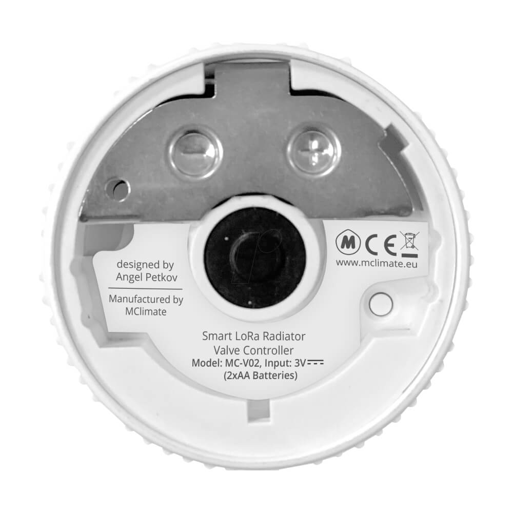 MClimate Vicki LoRaWAN smart thermostatic radiator valve with digital display and manual control ring.