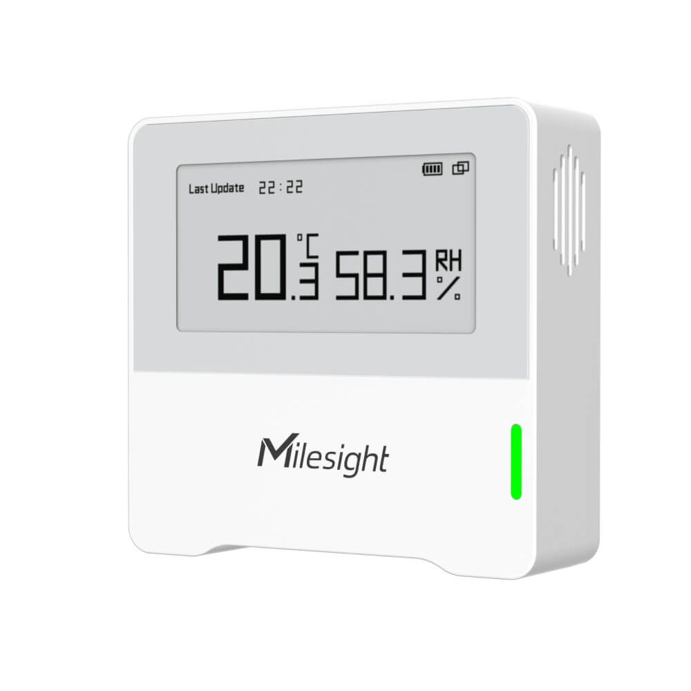 Milesight AM102 and AM102L LoRaWAN Indoor Ambience Sensors for temperature and humidity monitoring with E-ink display.
