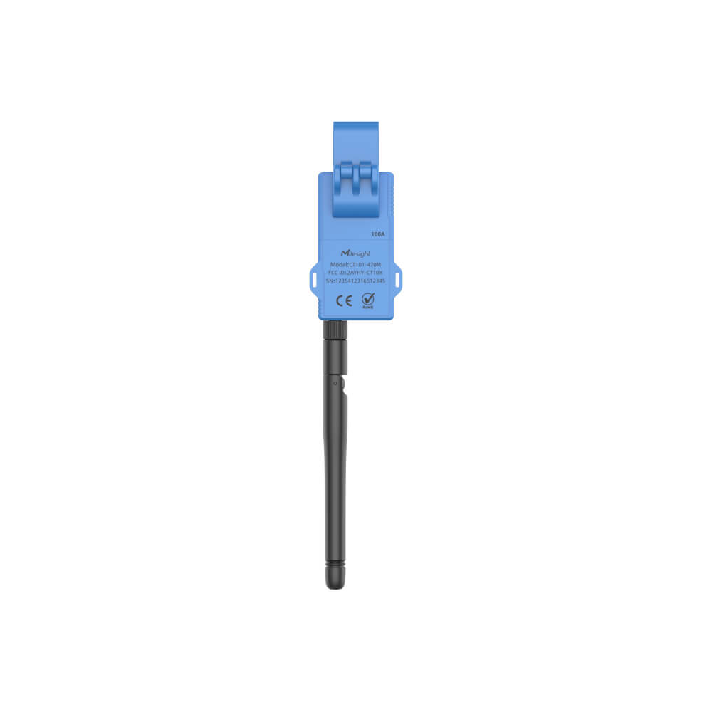 Milesight CT105 LoRaWAN Smart Current Transformer with 500A range and large-diameter clamp for heavy-duty industrial energy monitoring.