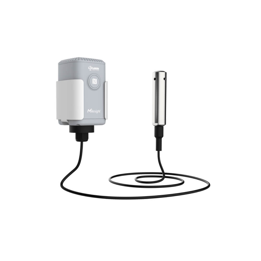 Milesight EM500-SWL submersible LoRaWAN liquid level sensor with stainless steel pressure probe and IP67 transceiver.