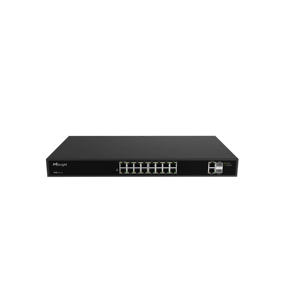 Milesight Industrial PoE Switch Series featuring 4, 8, 16, and 24 port configurations with 250m Extend Mode.