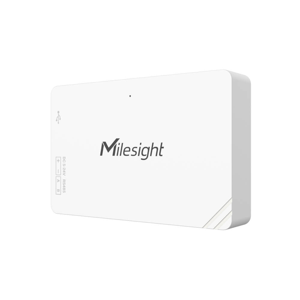 Milesight UC100 LoRaWAN IoT controller for RS485 Modbus RTU data acquisition with internal and external antenna options.