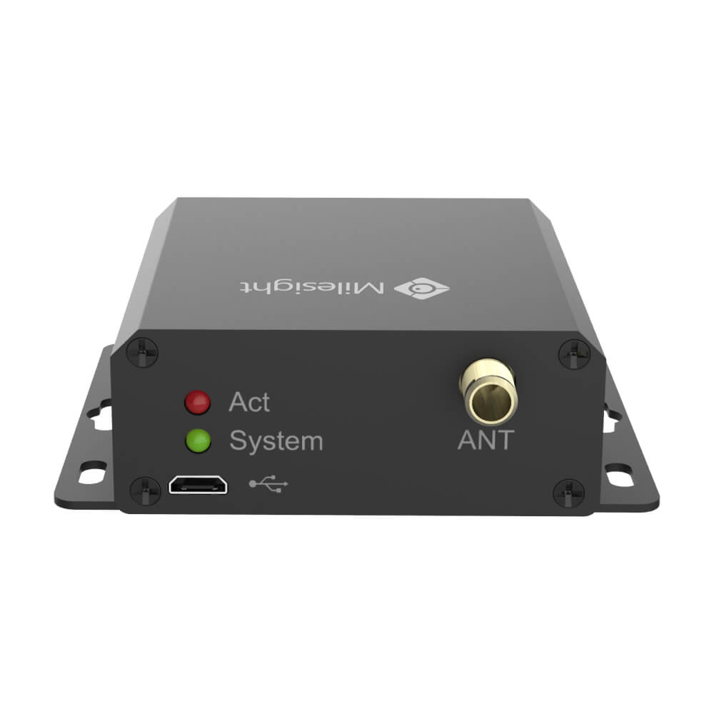 Milesight UC3414 cellular remote I/O controller with digital inputs, relay outputs, and RS485/RS232 serial ports.