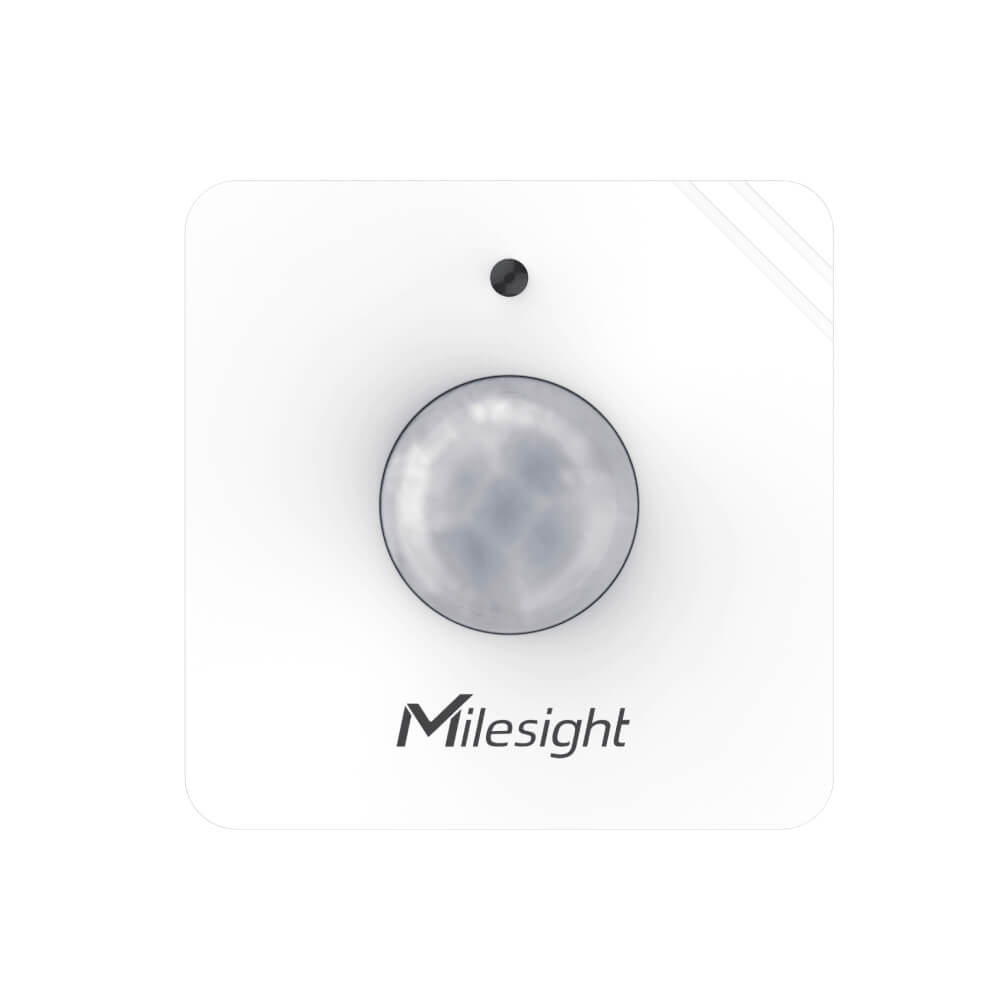 Milesight WS202 LoRaWAN PIR motion and light sensor with compact white enclosure for indoor occupancy monitoring.