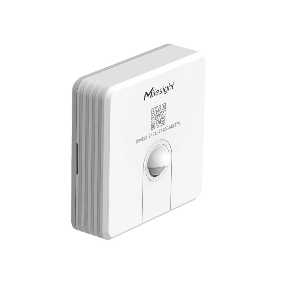 Milesight WS203 LoRaWAN PIR motion sensor with temperature and humidity monitoring and D2D support.