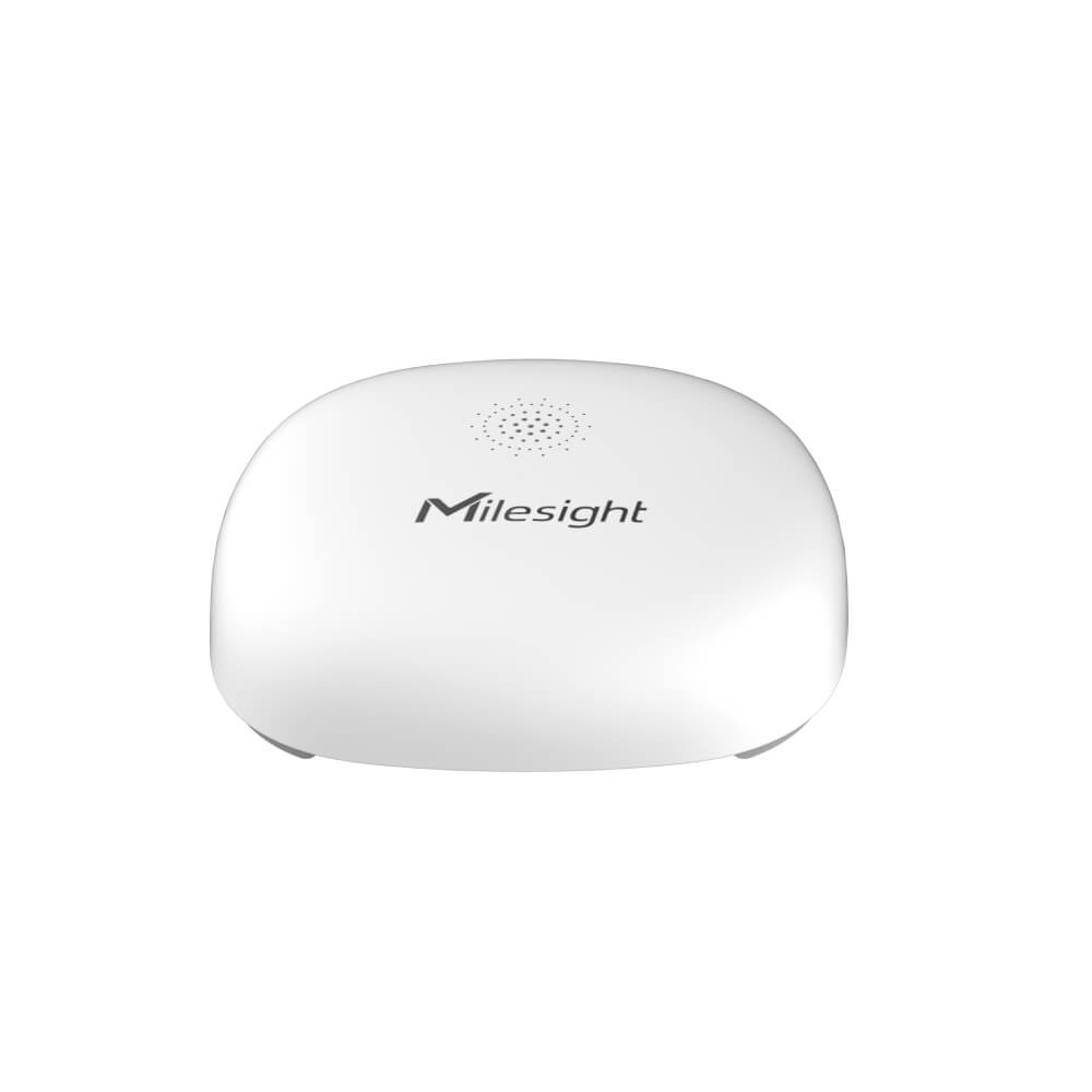 Milesight WS303 mini LoRaWAN water leak detection sensor with built-in buzzer and IP67 rating.