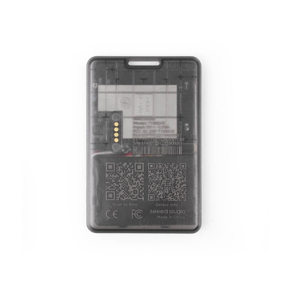 Seeed Studio SenseCAP T1000-E LoRaWAN card tracker, slim credit-card sized GPS tracker for asset and personnel monitoring.