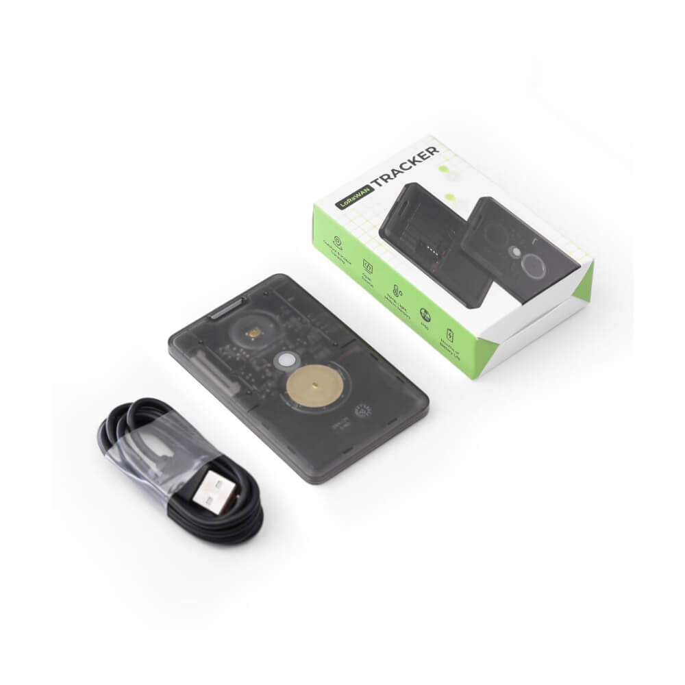 Seeed Studio SenseCAP T1000-E LoRaWAN card tracker, slim credit-card sized GPS tracker for asset and personnel monitoring.