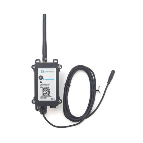 Dragino D20S NB-IoT cellular temperature and humidity sensor with IP66 rugged enclosure.