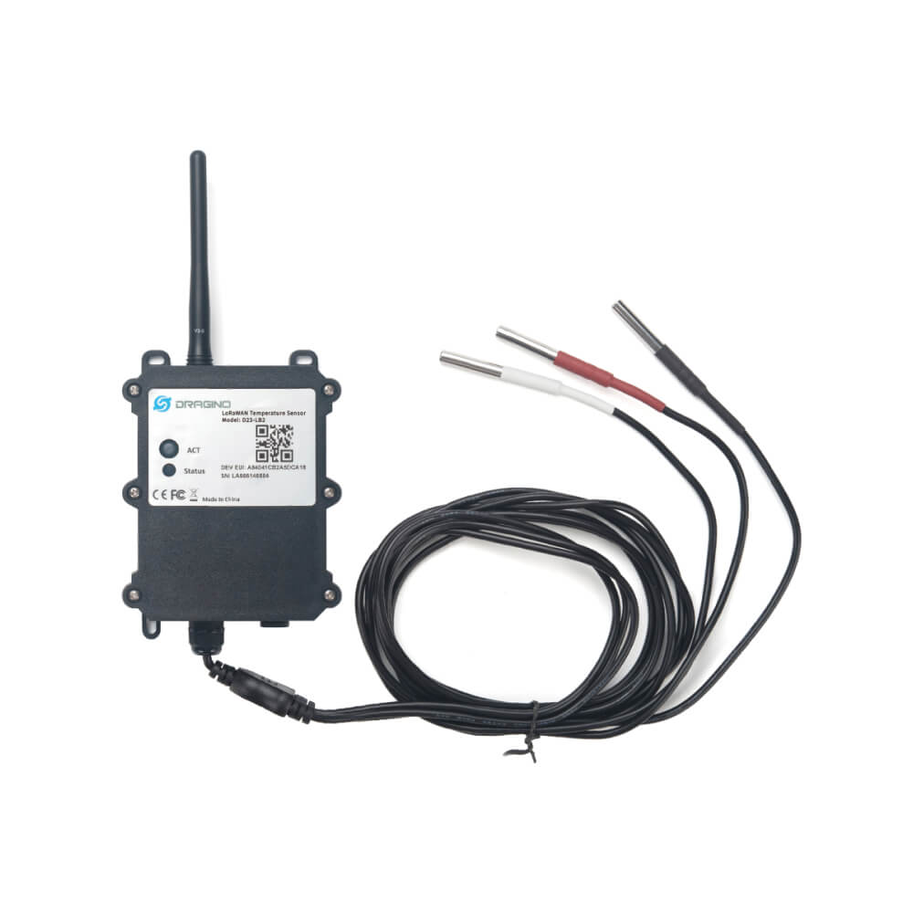 Dragino D23-LB2 LoRaWAN temperature sensor featuring three independent waterproof probes for multi-point industrial monitoring.