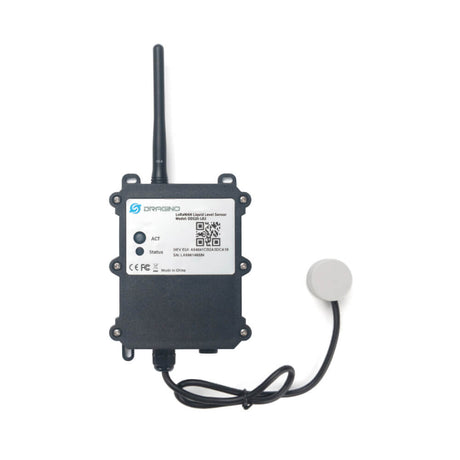 Dragino DDS20 LoRaWAN non-contact ultrasonic liquid level sensor for external tank mounting.