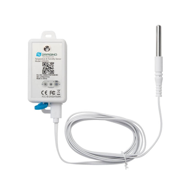 Dragino LHT65N LoRaWAN Temperature and Humidity sensor with built-in data logging and external probe support.