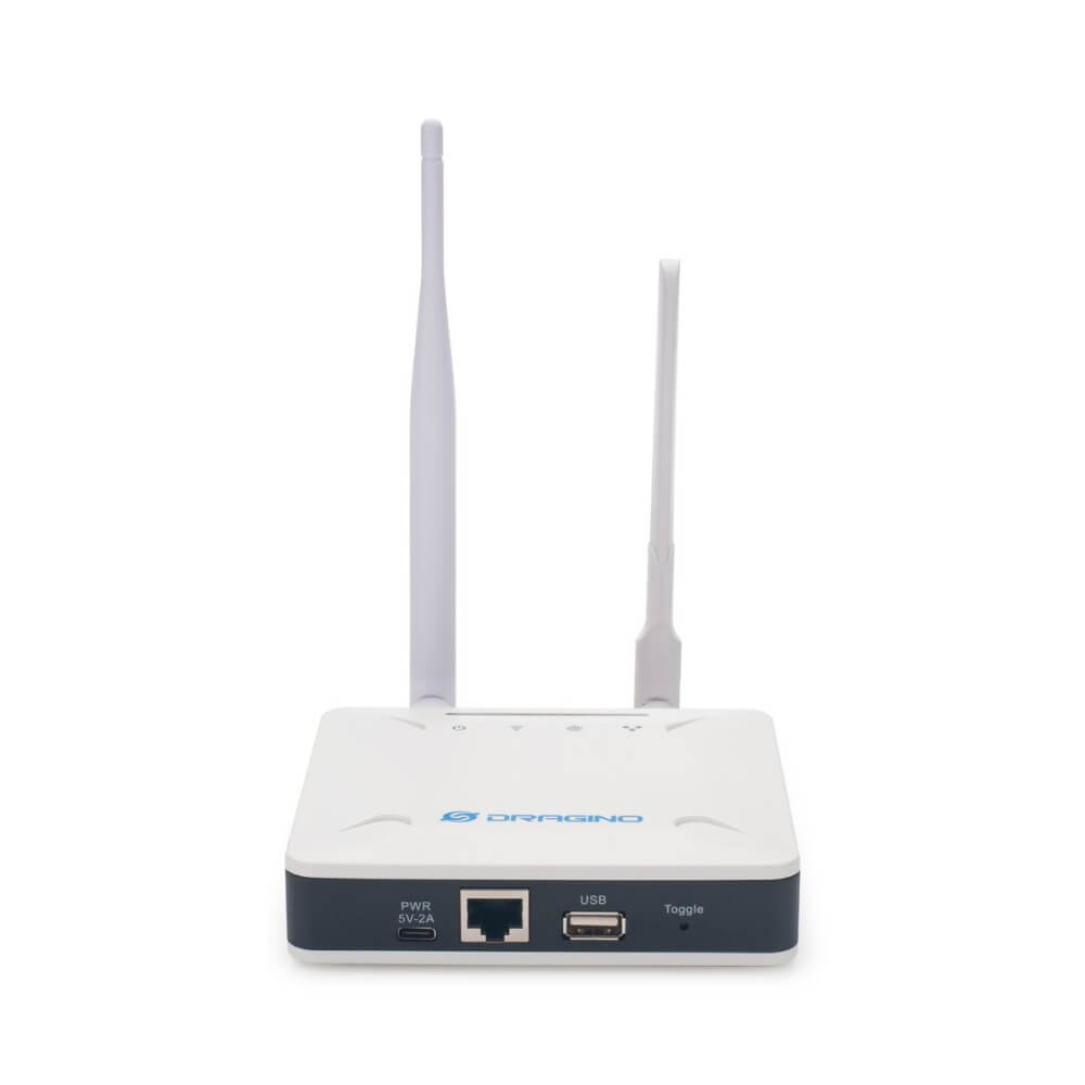 Dragino LPS8N Indoor LoRaWAN Gateway with WiFi, Ethernet, and optional 4G LTE connectivity.
