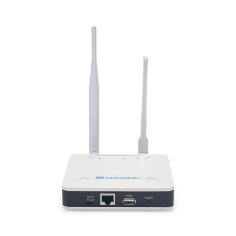 Dragino LPS8N Indoor LoRaWAN Gateway with WiFi, Ethernet, and optional 4G LTE connectivity.