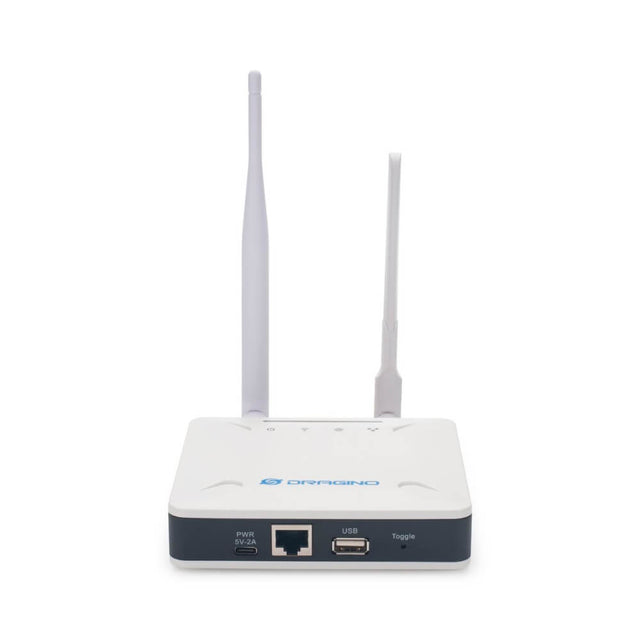 Dragino LPS8N Indoor LoRaWAN Gateway with WiFi, Ethernet, and optional 4G LTE connectivity.