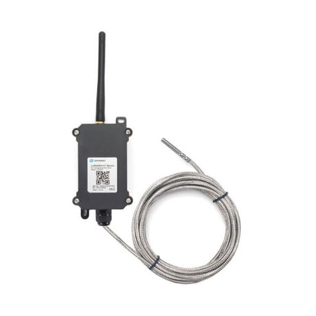 Dragino LTC2-HT industrial LoRaWAN temperature transmitter with high-temperature PT100 probe for industrial monitoring.