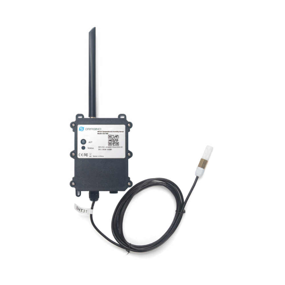 Dragino S31 NB-IoT Temperature and Humidity sensor with external SHT31 probe for precise environmental monitoring.