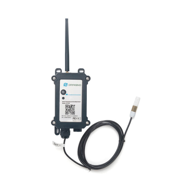 Dragino S31 NB-IoT Temperature and Humidity sensor with external SHT31 probe for precise environmental monitoring.