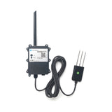 Dragino SE01 NB-IoT cellular soil sensor measuring moisture, conductivity, and temperature in an industrial enclosure.