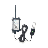 Dragino SE01 NB-IoT cellular soil sensor measuring moisture, conductivity, and temperature in an industrial enclosure.