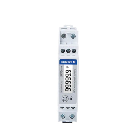 Eastron SDM120 Series 45A direct connect single phase energy meter with Modbus, M-Bus, and Pulse options.
