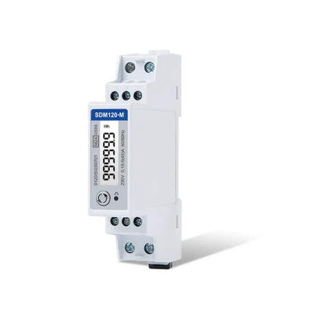 Eastron SDM120 Series 45A direct connect single phase energy meter with Modbus, M-Bus, and Pulse options.
