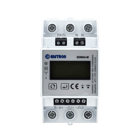 Eastron SDM54-M MID-certified three-phase 100A direct fed smart energy meter with RS485 Modbus.
