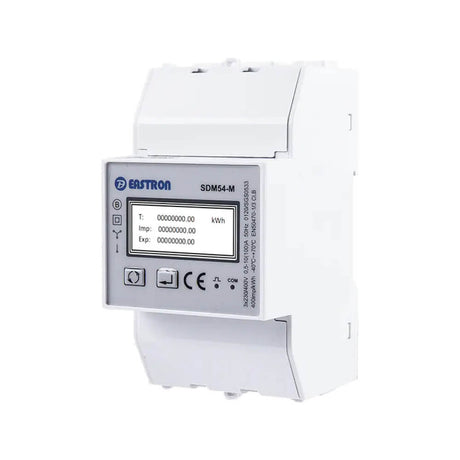 Eastron SDM54-M MID-certified three-phase 100A direct fed smart energy meter with RS485 Modbus.