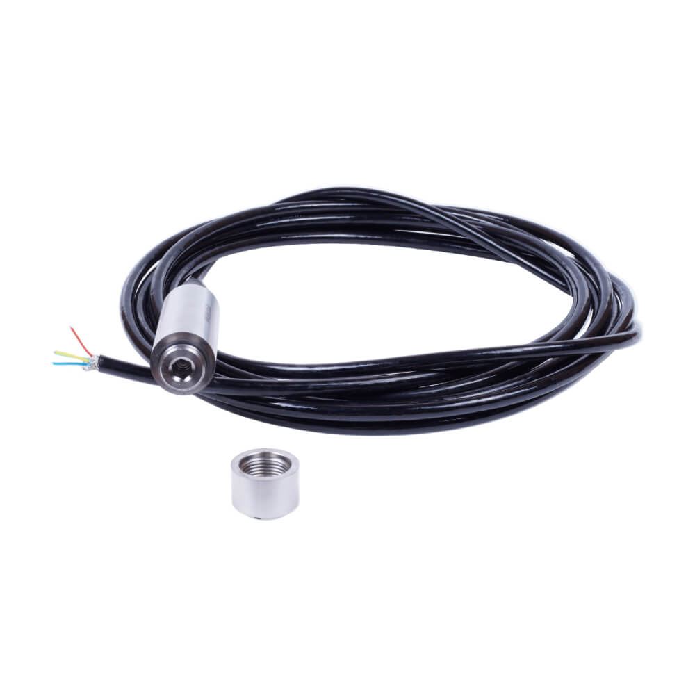 Industrial submersible liquid level sensor with stainless steel housing and multiple output options.