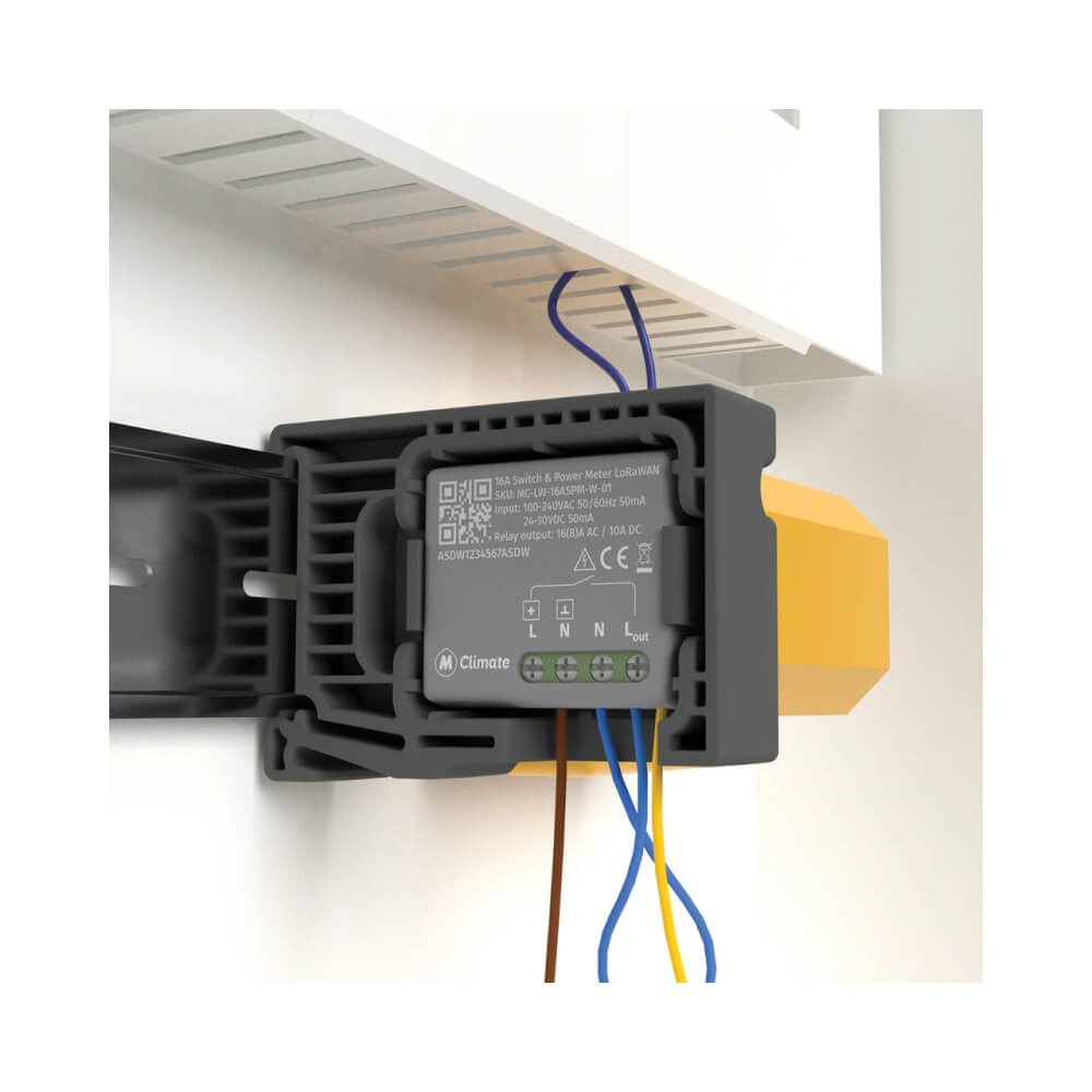MClimate 16A Dry Switch LoRaWAN miniature smart relay for volt-free control and power monitoring.