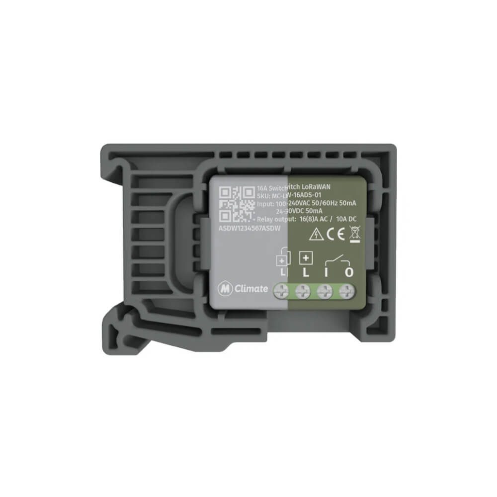 MClimate 16A Dry Switch LoRaWAN miniature smart relay for volt-free control and power monitoring.