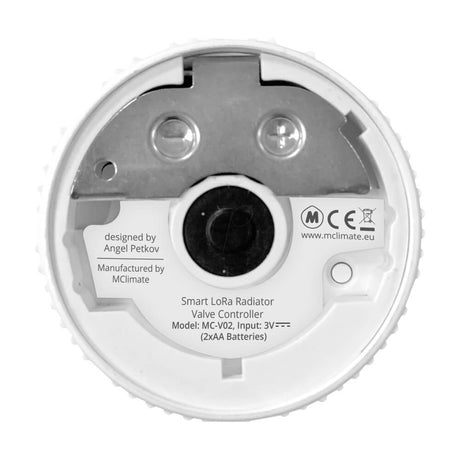 MClimate Vicki LoRaWAN smart thermostatic radiator valve with digital display and manual control ring.