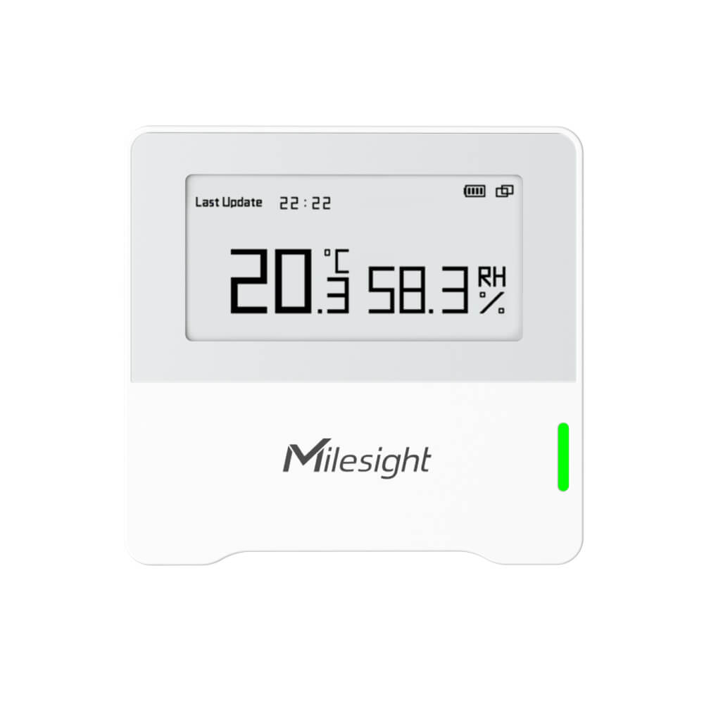 Milesight AM102 and AM102L LoRaWAN Indoor Ambience Sensors for temperature and humidity monitoring with E-ink display.