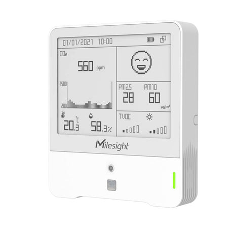 Milesight AM308 and AM308L 9-in-1 LoRaWAN indoor ambiance sensors with E-ink screen and PM2.5/PM10 monitoring.
