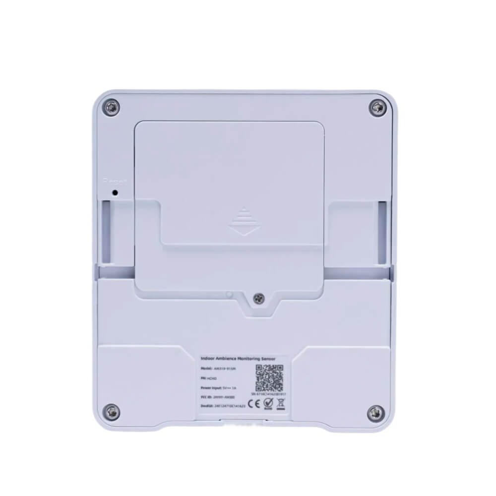 Milesight AM319 LoRaWAN 9-in-1 indoor ambience monitoring sensor featuring Ozone (O3) detection and E-ink display.