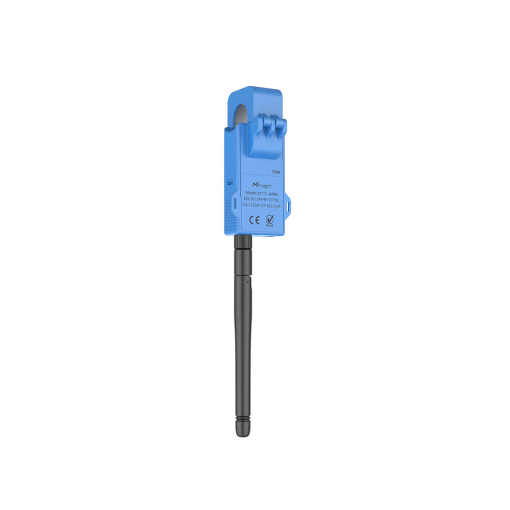 Milesight CT105 LoRaWAN Smart Current Transformer with 500A range and large-diameter clamp for heavy-duty industrial energy monitoring.