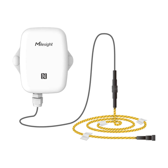 Milesight EM300-ZLD LoRaWAN zone leak detection sensor with 3-meter water sensing cable and IP67 rating.