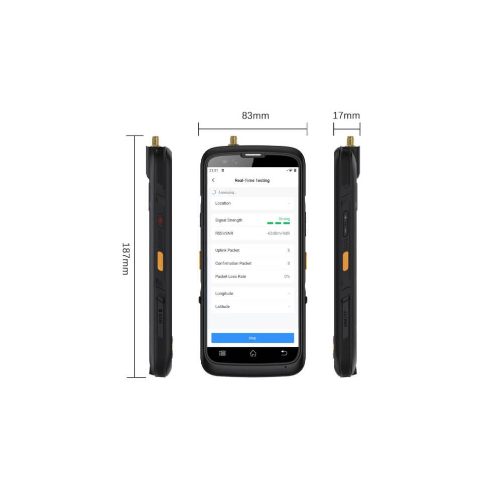 Milesight FT101 LoRaWAN Field Tester with touchscreen display for signal analysis and network coverage verification.