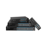 Milesight Industrial PoE Switch Series featuring 4, 8, 16, and 24 port configurations with 250m Extend Mode.