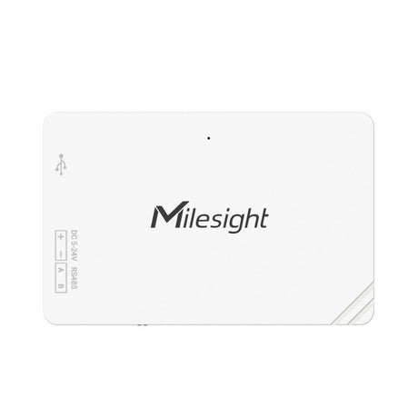 Milesight UC100 LoRaWAN IoT controller for RS485 Modbus RTU data acquisition with internal and external antenna options.