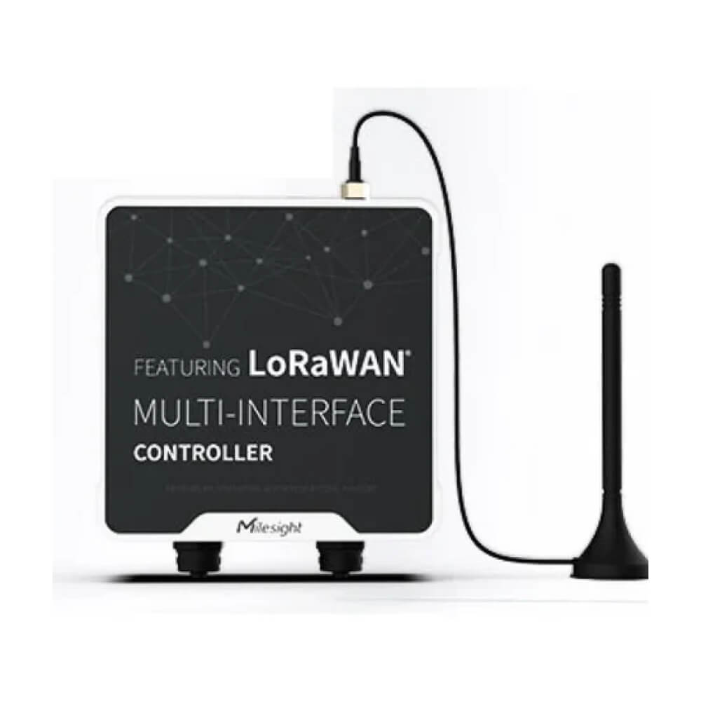 Milesight UC512 battery-powered LoRaWAN solenoid valve controller with IP67 rating and M12 industrial connectors.