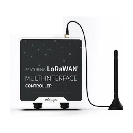 Milesight UC512 battery-powered LoRaWAN solenoid valve controller with IP67 rating and M12 industrial connectors.