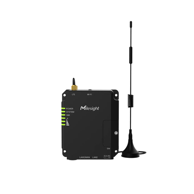Milesight UR32L industrial 4G LTE cellular router with 2 Ethernet ports and rugged IP30 metal housing.