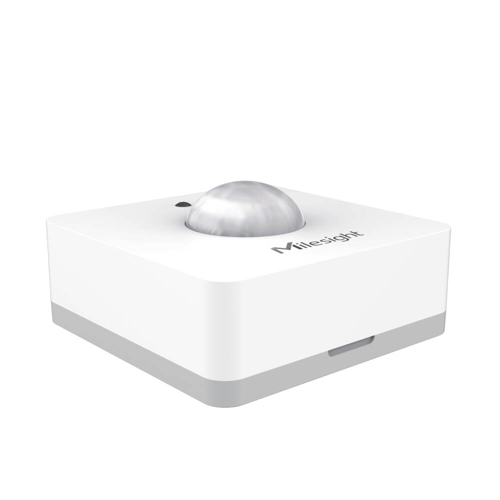 Milesight WS202 LoRaWAN PIR motion and light sensor with compact white enclosure for indoor occupancy monitoring.