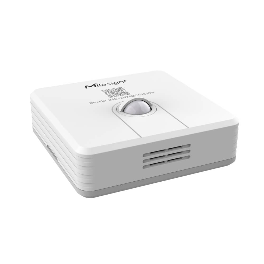 Milesight WS203 LoRaWAN PIR motion sensor with temperature and humidity monitoring and D2D support.