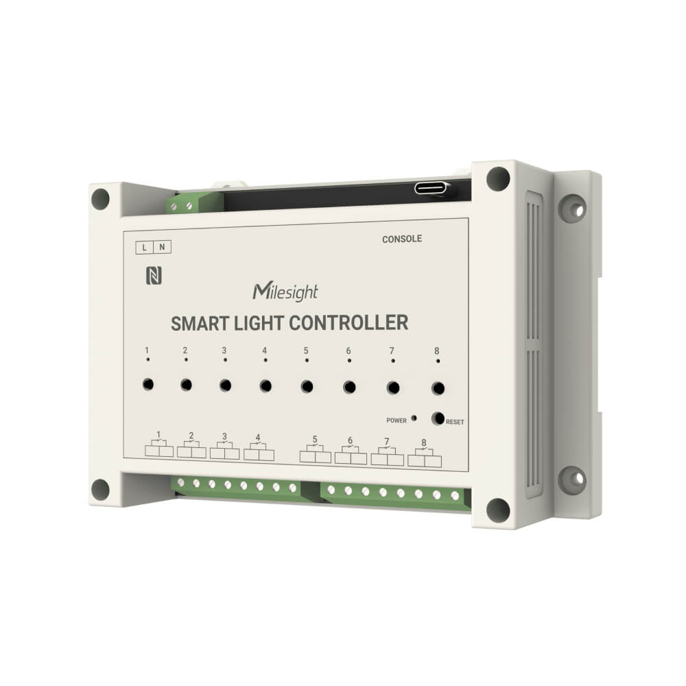 Milesight WS558 LoRaWAN smart light controller Switch Type version with 8-channel control and Milesight D2D support.