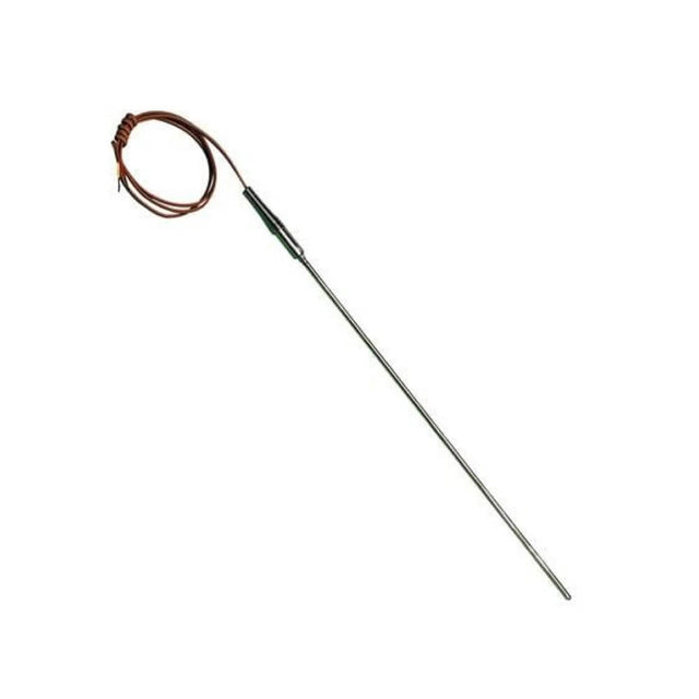 Omega Super OMEGACLAD XL Type K heavy-duty thermocouple probe with transition joint and stainless steel overbraided lead wire.